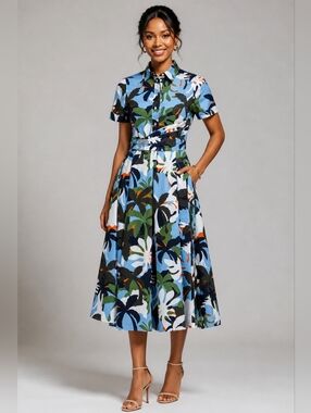 *$45 FREE SHIPPING!* Sfizio Italy Cotton Tropical Printed Dress Size Small